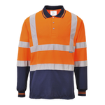 Portwest Hi-Vis Two Tone Long Sleeve Polo Shirt, Colour: Orange/Navy