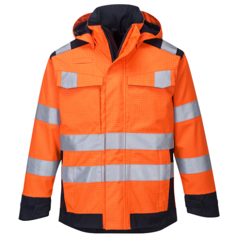 Portwest MV70 Modaflame Rain Multi Norm Arc Jacket, Colour: Orange / Navy