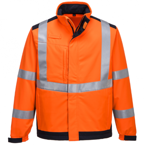 Portwest MV72 Modaflame Multi Norm Arc Softshell Jacket, Colour: Orange / Navy