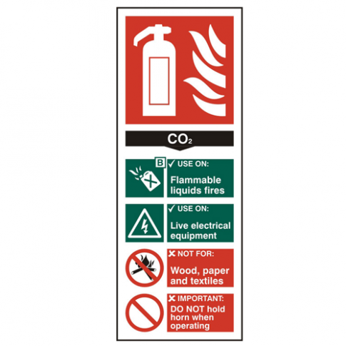 Rigid PVC 82 x 202mm Fire Extinguisher CO2 Sign (Pack of 5)