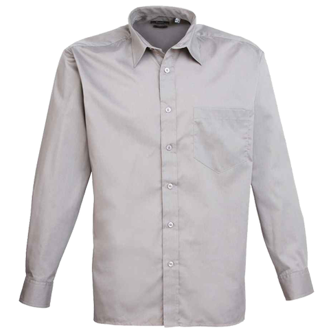 PR200 Premier Mens Long Sleeve Poplin Shirt, Colour: Silver