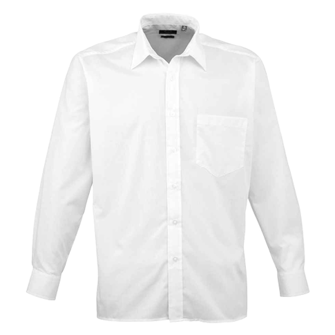 PR200 Premier Mens Long Sleeve Poplin Shirt, Colour: White