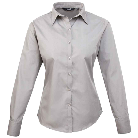 PR300 Premier Ladies Long Sleeve Poplin Blouse, Colour: Silver