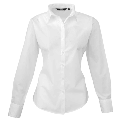 PR300 Premier Ladies Long Sleeve Poplin Blouse, Colour: White